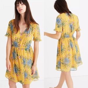 Madewell Yellow Floral Short Sleeve Dress